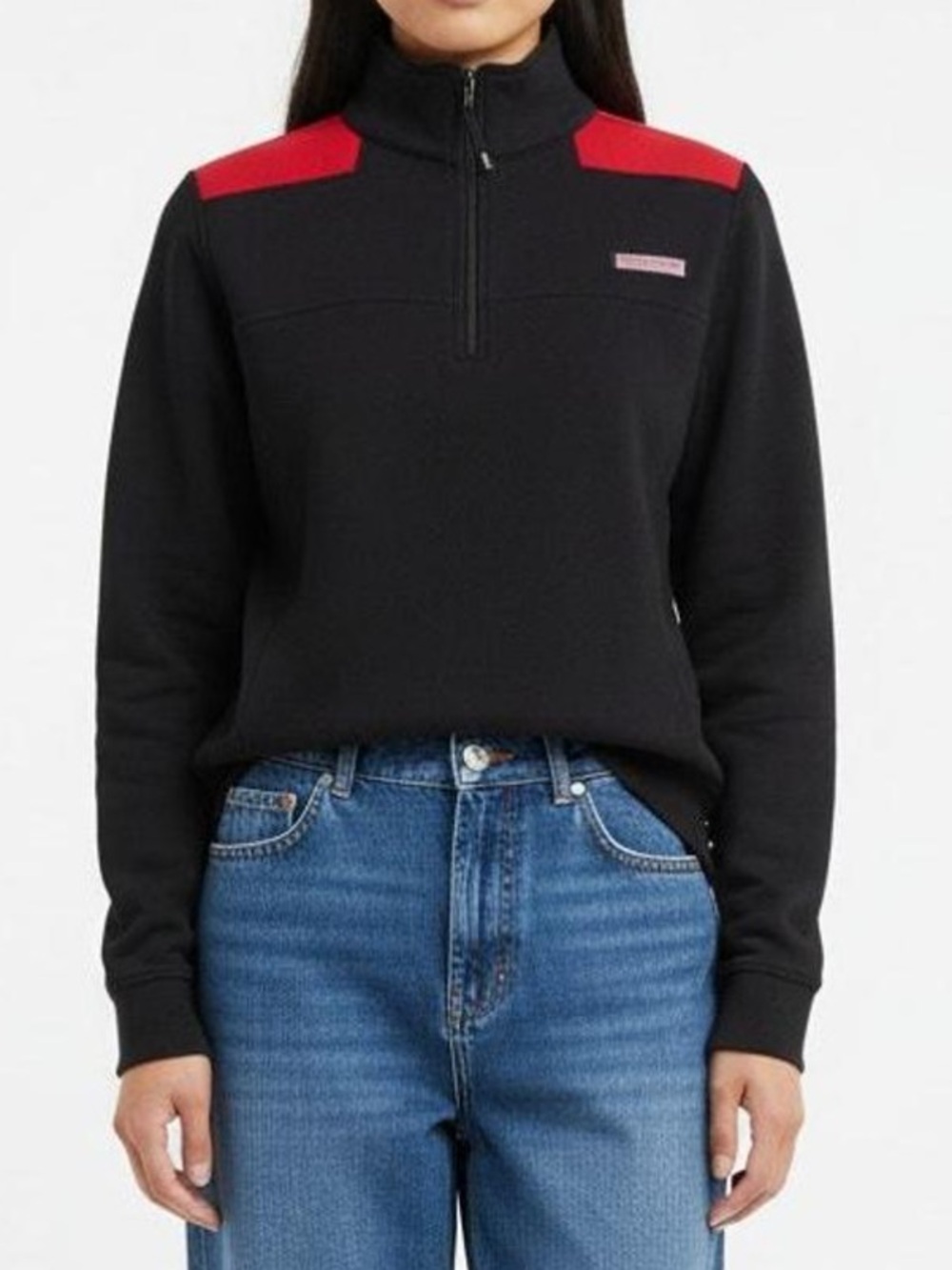 Vineyard Vines Black Half-Zip Pullover with Red Shoulder Panels, XXS